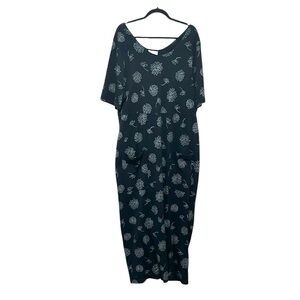 Fresh Produce navy short sleeve floral maxi dress front pockets cotton size 1X